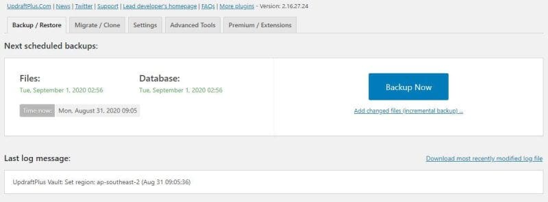 2020 08 31 09 05 57 UpdraftPlus ‹ Latest in Tech — WordPress The Best WordPress Backup Plugin